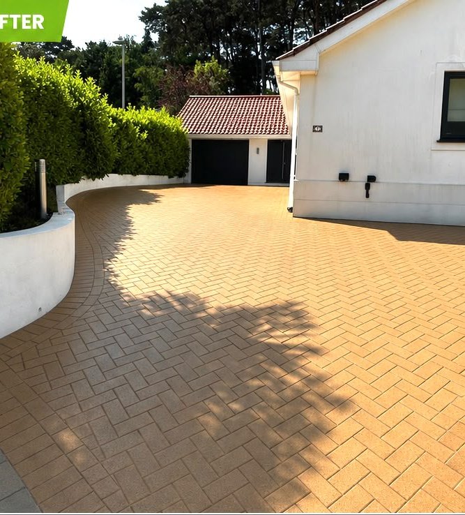 After, Herringbone block paving deep cleaned and re-sanded, Driveway Cleaning, Dorset – Dorset Exterior Cleaning