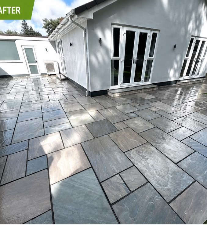 After, Grey riven slate patio restored, Patio Cleaning, Dorset – Dorset Exterior Cleaning