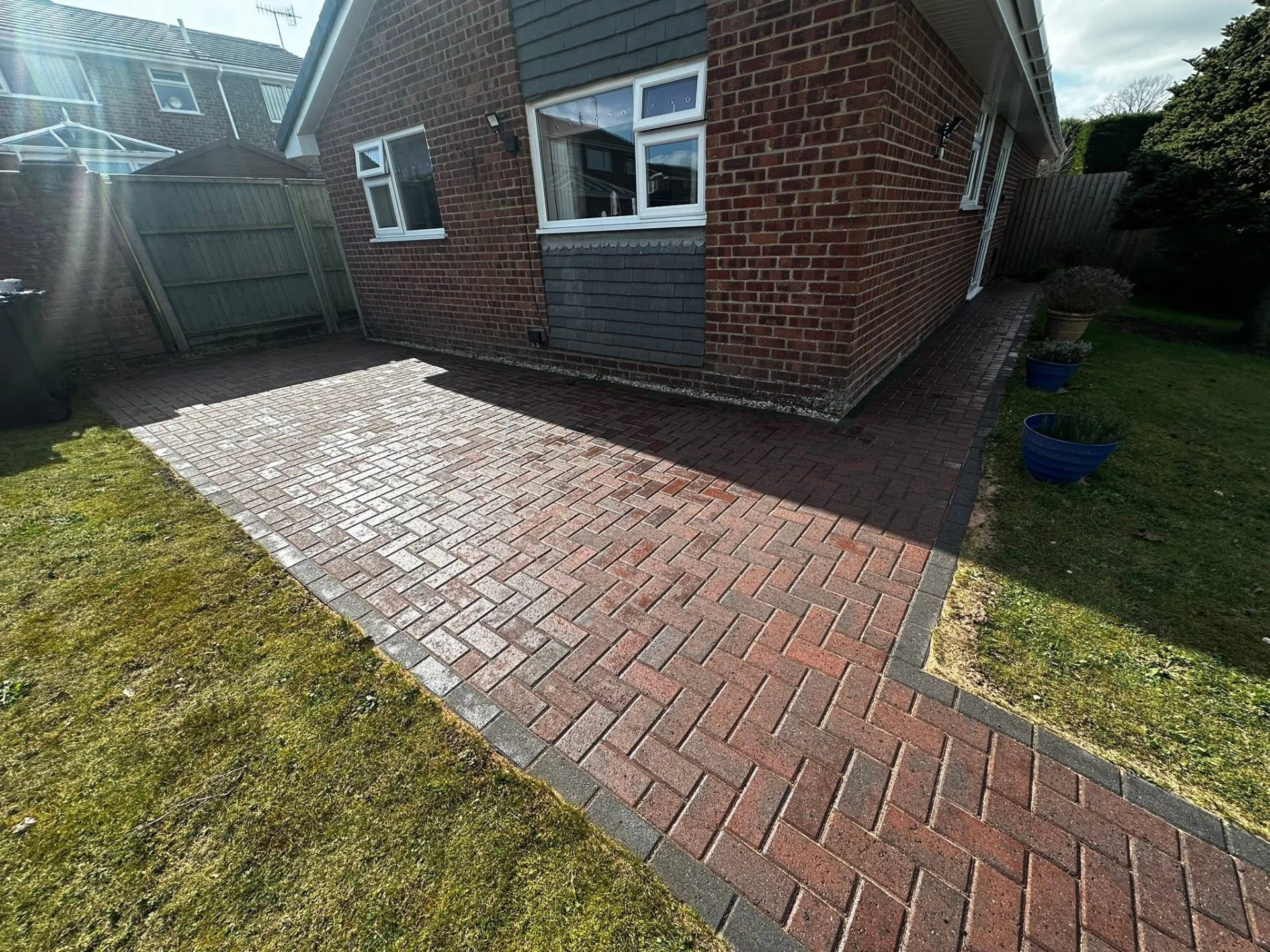Driveway cleaning result, moss and weeds removed from block paving, Dorset
