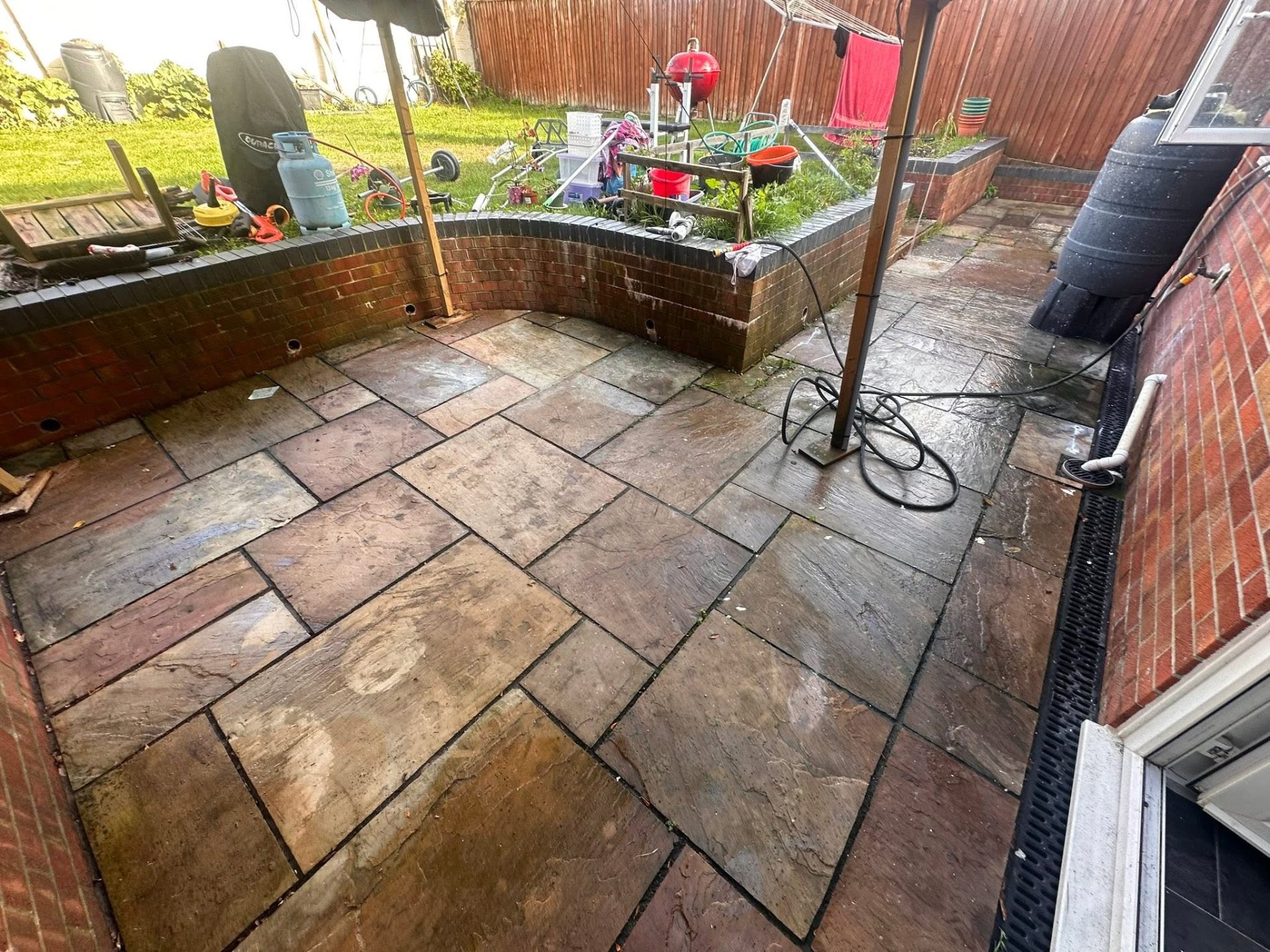Before, Indian sandstone patio revival, Patio Cleaning, Dorset – Dorset Exterior Cleaning