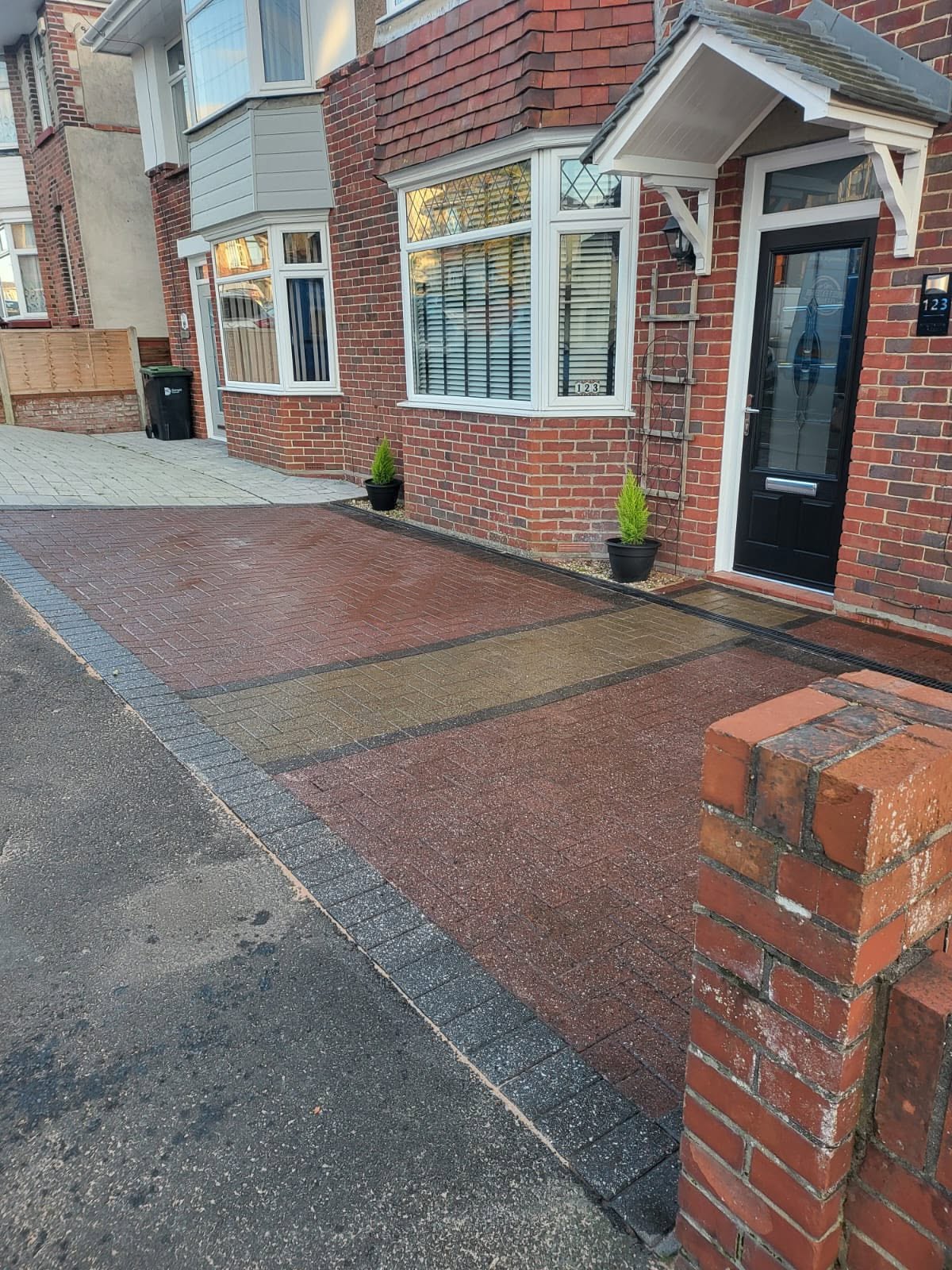 Restored block paving driveway after professional pressure washing in Dorset