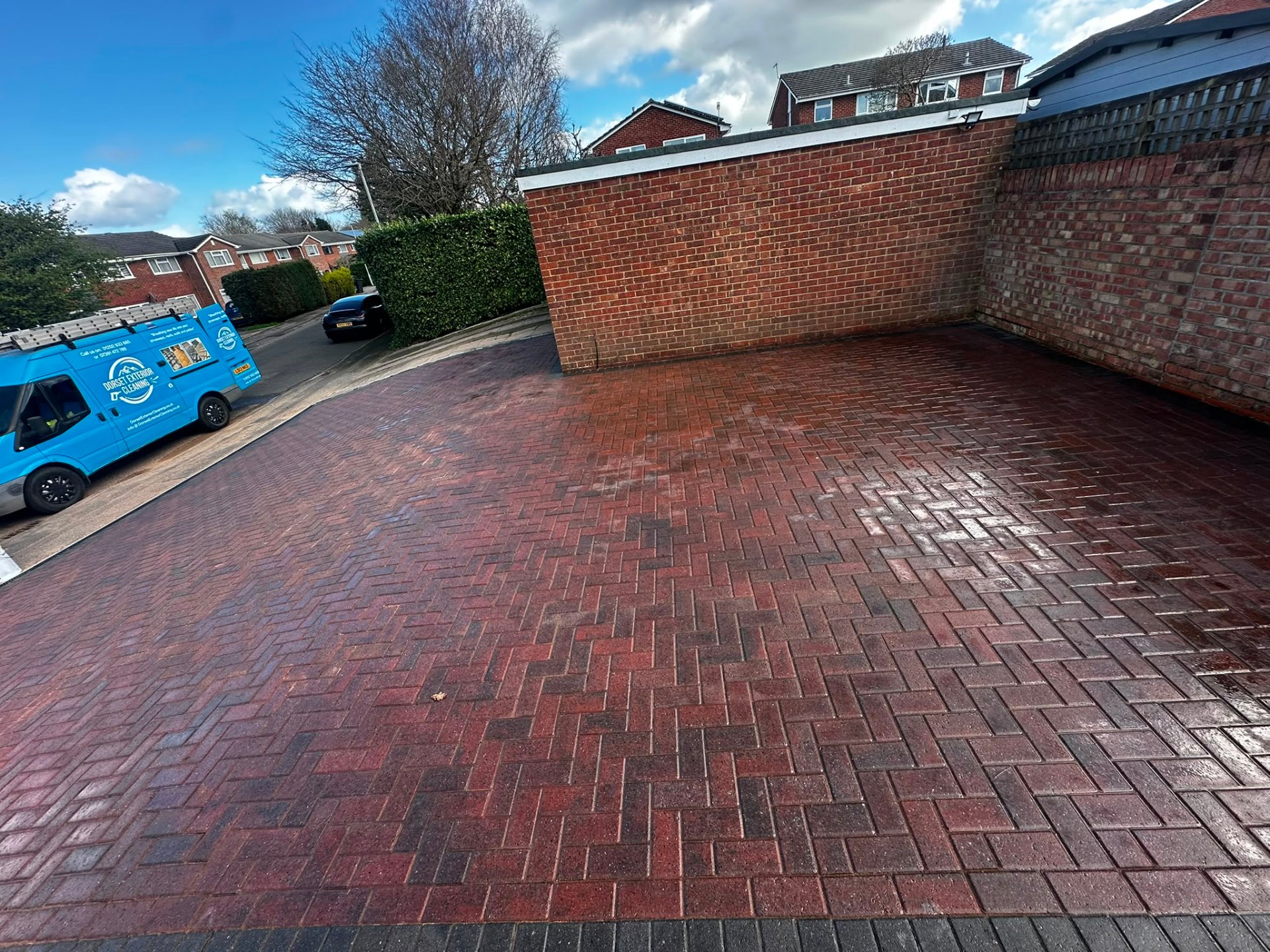 Block paving driveway restored by Dorset Exterior Cleaning
