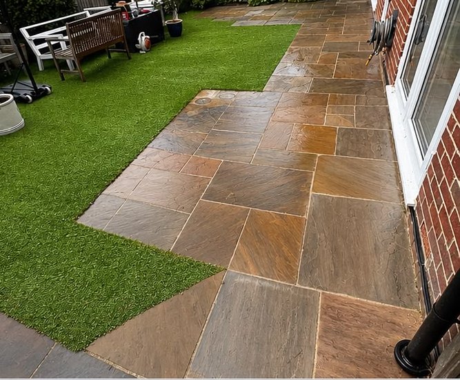 After, Sandstone garden patio restored, Patio Cleaning, Dorset – Dorset Exterior Cleaning