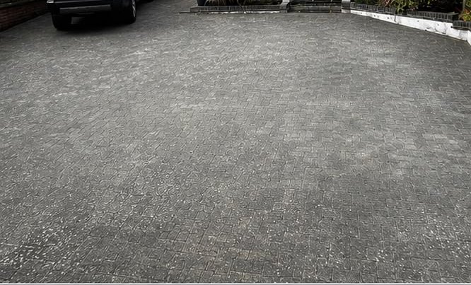 Before, Grey block paving restored to original colour, Driveway Cleaning, Dorset – Dorset Exterior Cleaning